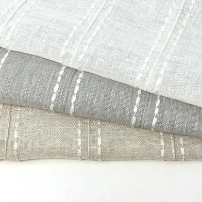 Embroidery Dot and Texture Stripe sheer Linen Flat Roman Shade, CL1126