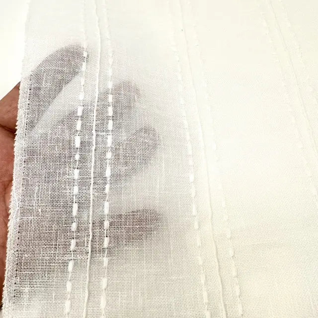 Embroidery Dot and Texture Stripe sheer Linen Flat Roman Shade, CL1126