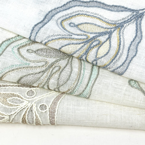 Embroidery Floral Ivory Linen Blend Flat Roman Shade/CL1011