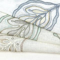 Embroidery Floral Ivory Linen Blend Flat Roman Shade/CL1011