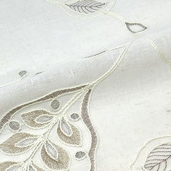 Leaf Floral Embroidery Sheer Linen Blend Fabric by the Yard/54" Wide/CL1011
