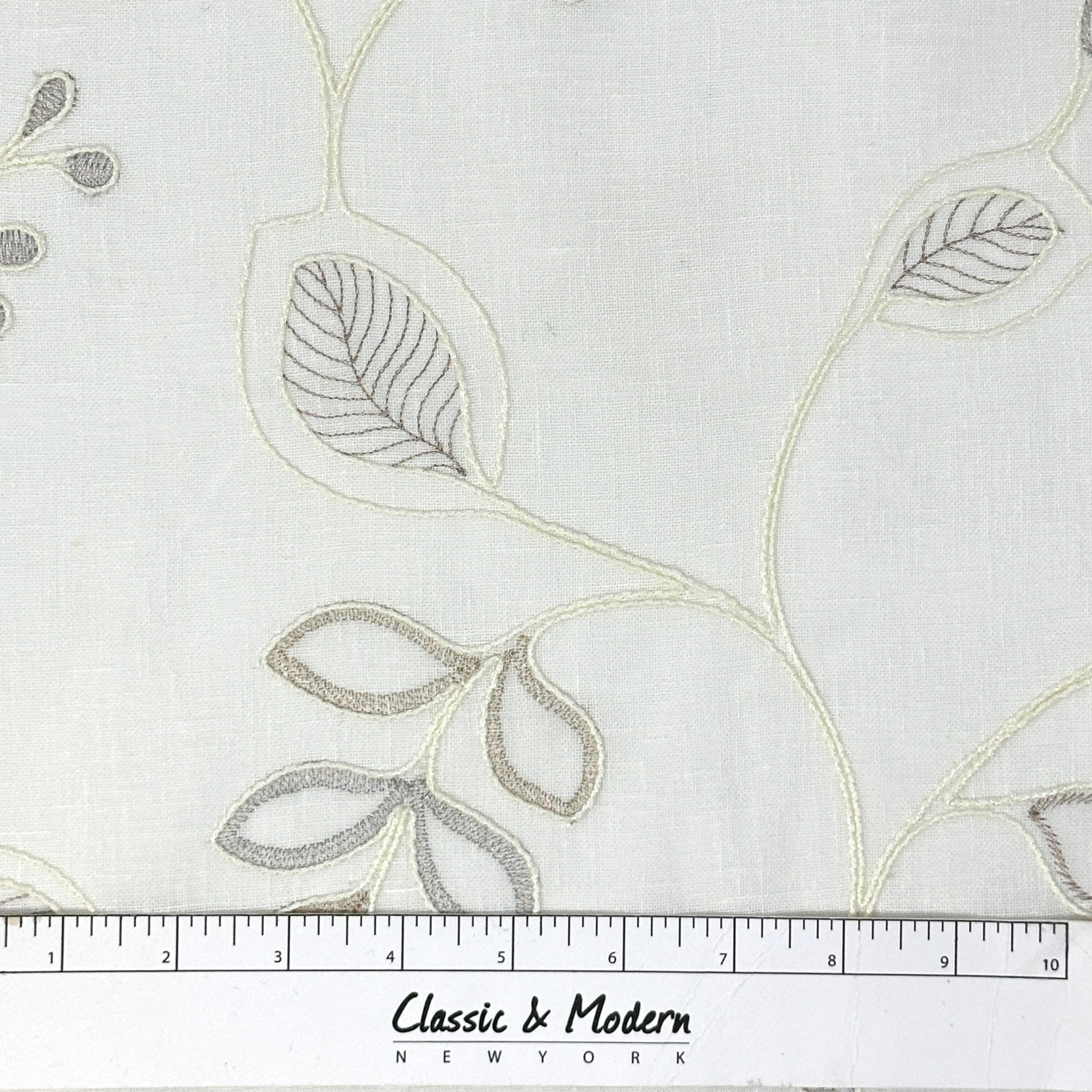 Embroidery Floral Ivory Linen Blend Flat Roman Shade/CL1011 - Classic & Modern Home