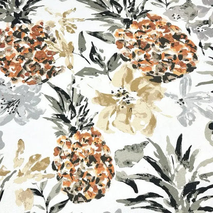 Linen fabric of pineapples and leaves on a white background