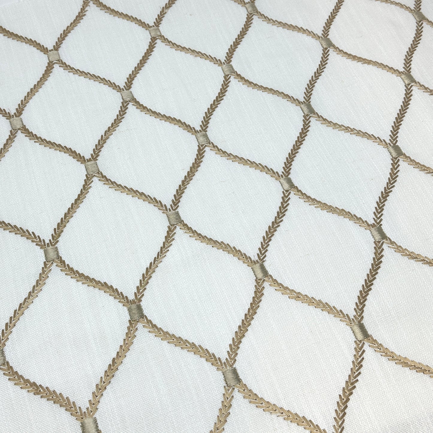 Geometric Embroidery Gold Linen Flat Roman Shade, CL1160