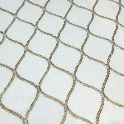 Geometric Embroidery Gold Linen Flat Roman Shade, CL1160