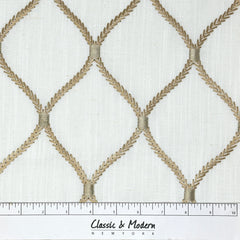 Geometric Embroidery Gold Linen Flat Roman Shade / CL1160