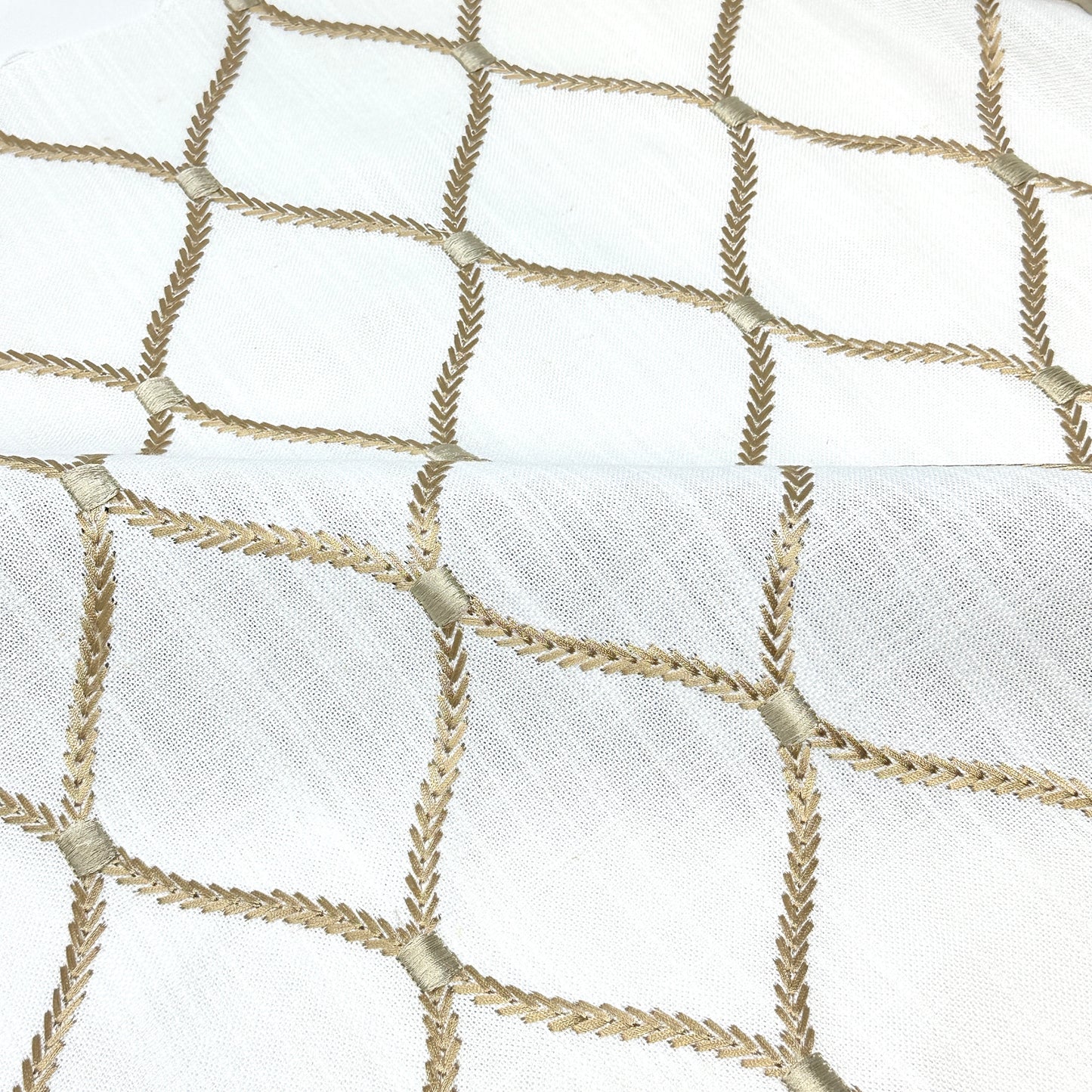 Geometric Embroidery Gold Linen Flat Roman Shade, CL1160