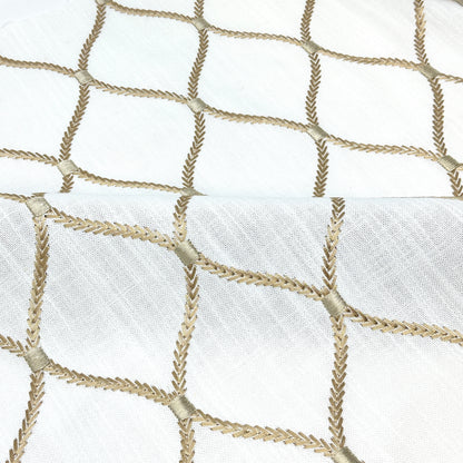 Geometric Embroidery Gold Linen Flat Roman Shade, CL1160