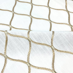 Geometric Embroidery Gold Linen Flat Roman Shade / CL1160