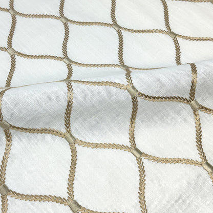 Geometric Embroidery Gold Linen Flat Roman Shade, CL1160