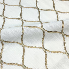 Geometric Embroidery Gold Linen Flat Roman Shade / CL1160