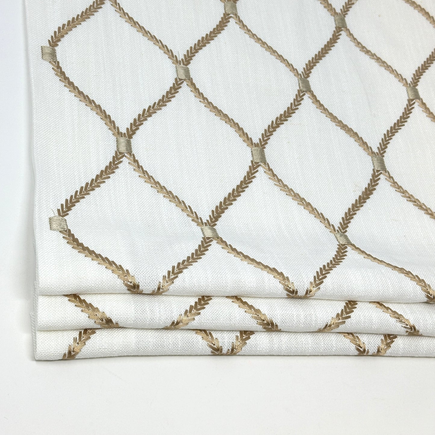 Geometric Embroidery Gold Linen Flat Roman Shade, CL1160