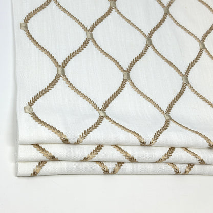 Geometric Embroidery Gold Linen Flat Roman Shade, CL1160