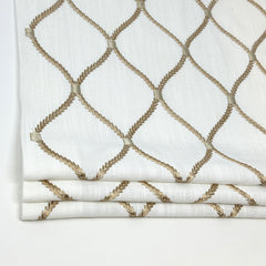 Geometric Embroidery Gold Linen Flat Roman Shade / CL1160