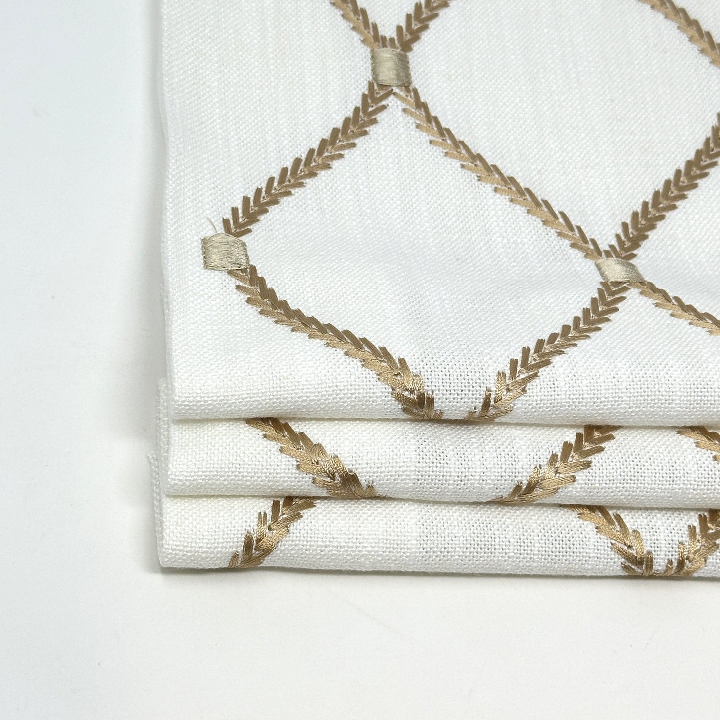 Geometric Embroidery Gold Linen Flat Roman Shade, CL1160