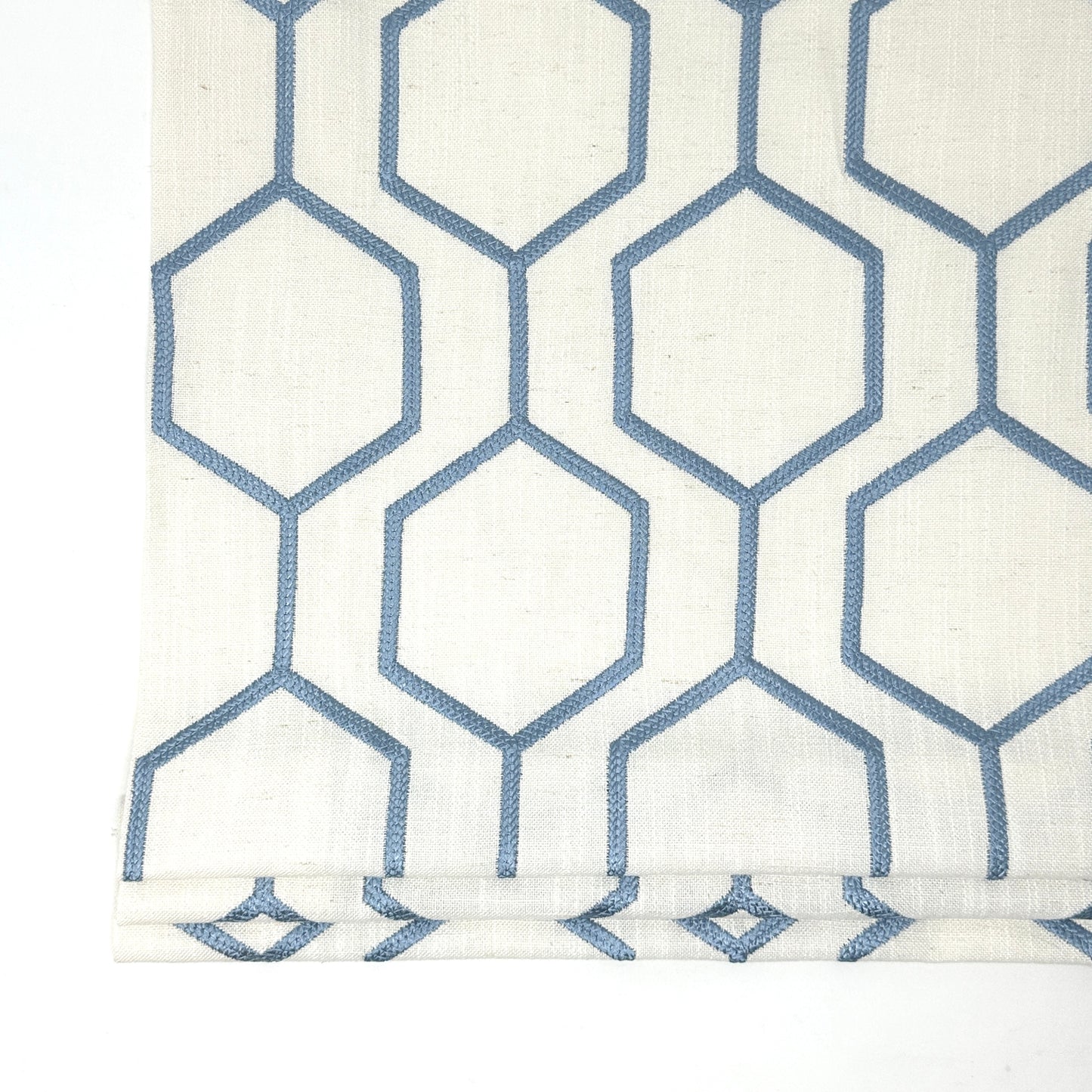 Geometric Blue Embroidery Linen Flat Roman Shade, CL1144