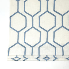 Geometric Embroidery Blue Linen Flat Roman Shade/CL1144