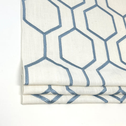 Geometric Embroidery Blue Linen Flat Roman Shade/CL1144