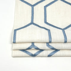 Geometric Embroidery Blue Linen Flat Roman Shade/CL1144