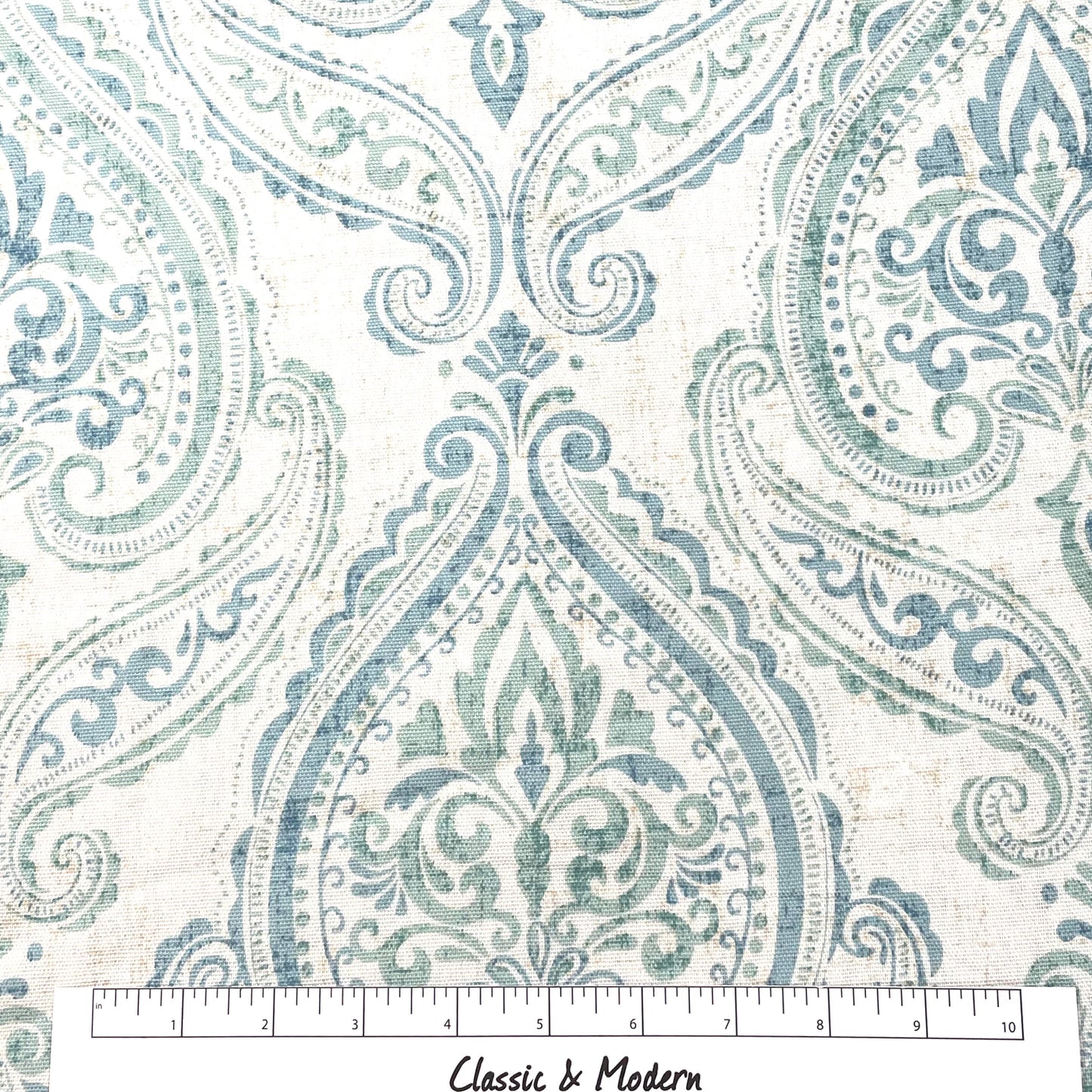 Damask Floral Ciel Cotton Duck Flat Roman Shade, CL1200