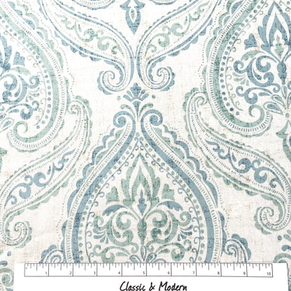 Damask Floral Ciel Cotton Duck Flat Roman Shade, CL1200