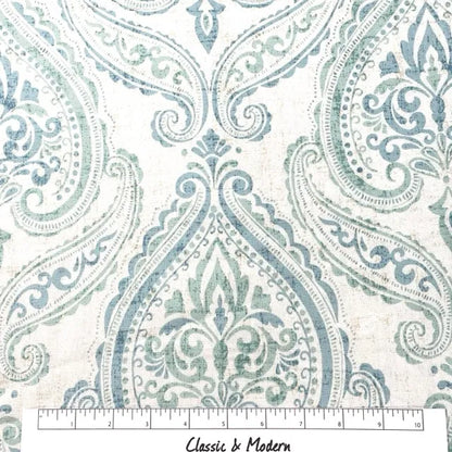 Damask Floral Ciel Cotton Duck Flat Roman Shade, CL1200