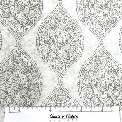 Damask Floral Gray Cotton Duck Flat Roman Shade, CL1201