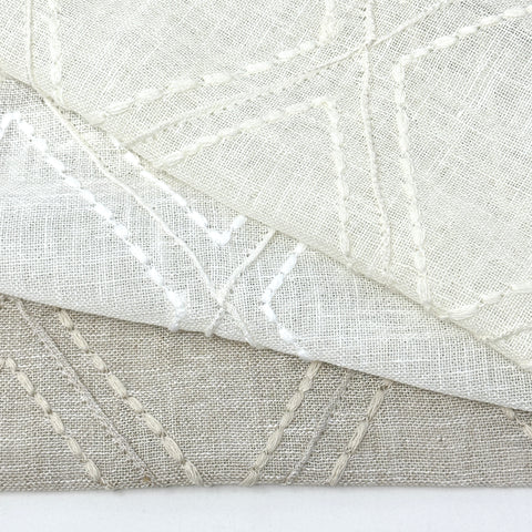 Embroidery Geometric Blend Linen Sheer Fabric By The Yard / 54" Width / CL1078