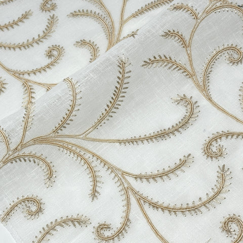 Long Leaf Embroidery Sheer Linen Blend Fabric by the Yard / 54" Wide / CL1173