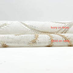 Long Leaf Embroidery Sheer Linen Blend Fabric by the Yard/54" Wide/CL1173