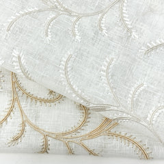 Long Leaf Embroidery Sheer Linen Blend Fabric by the Yard/54" Wide/CL1173