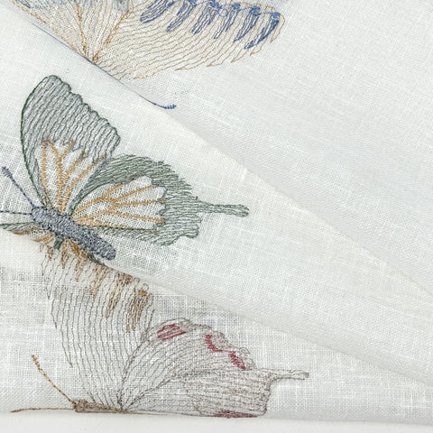Butterfly Embroidery Sheer Linen Blend Fabric by the Yard / 54" Wide / CL1174