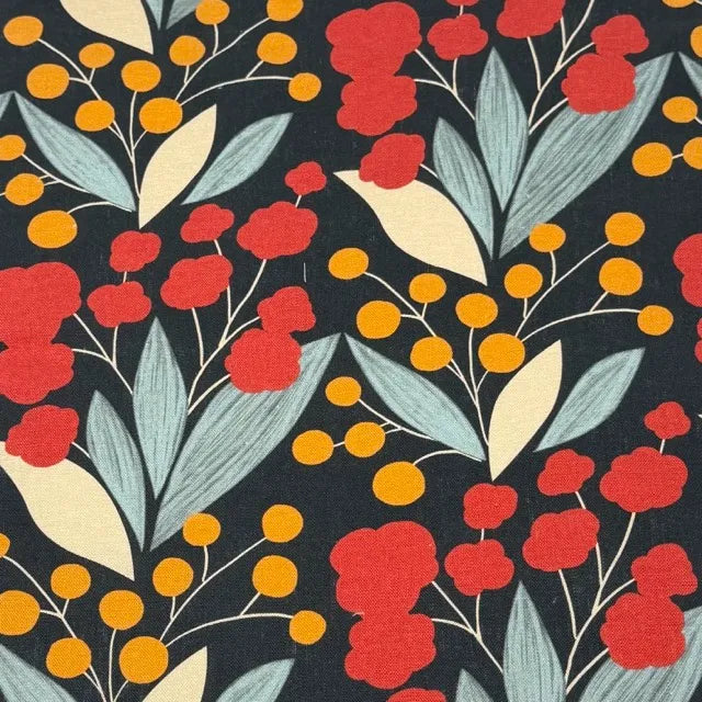 Retro Botanical Mid-Century Modern 100% Linen Fabric by the Yard, 57"Width, CL1176