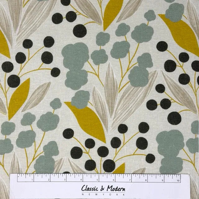 Retro Botanical Mid-Century Modern 100% Linen Fabric by the Yard, 57"Width, CL1176