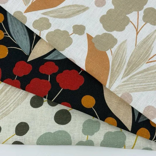 Retro Botanical Mid-Century Modern 100% Linen Fabric by the Yard | 57"Width | CL1176