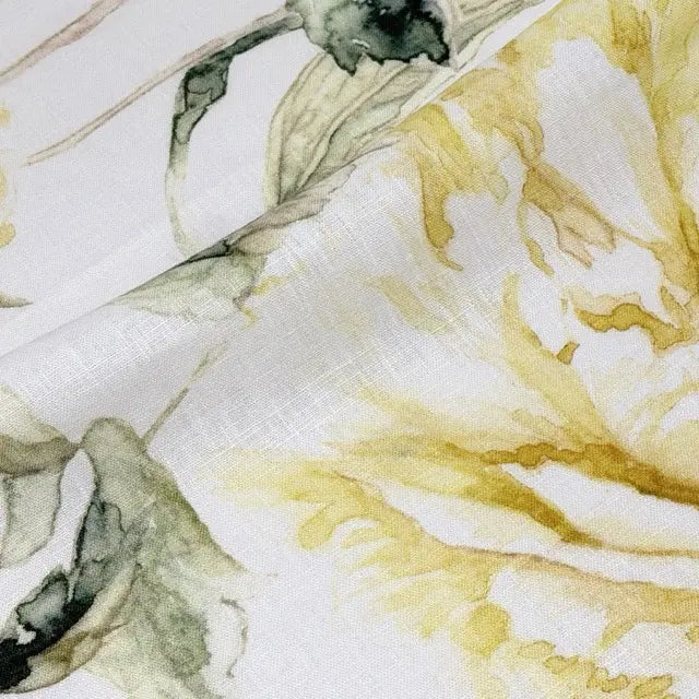 Watercolor Floral Print 100% Linen Fabric by the Yard, 57"Width, CL1177