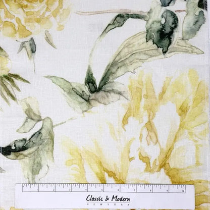 Watercolor Floral Print 100% Linen Fabric by the Yard, 57"Width, CL1177