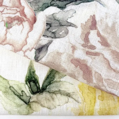 Watercolor Floral Print 100% Linen Fabric by the Yard, 57"Width, CL1177