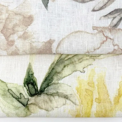 Watercolor Floral Print 100% Linen Fabric by the Yard, 57"Width, CL1177