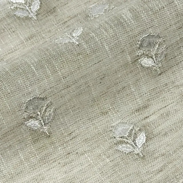 Elegant Embroidered Floral Sprig Sheer Linen Blend Fabric by the Yard, 54"Width, CL1179