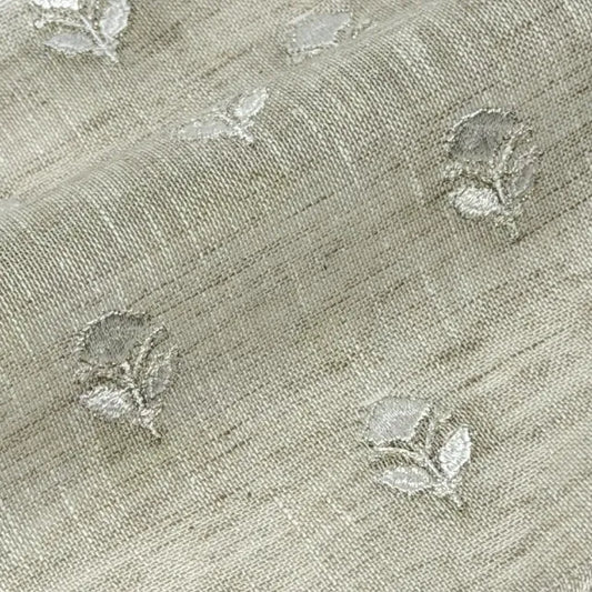 Elegant Embroidered Floral Sprig Sheer Linen Blend Fabric by the Yard, 54"Width, CL1179