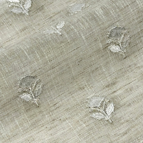 Leaf Floral Embroidery Sheer Linen Blend Fabric by the Yard / 54" Wide / CL1011