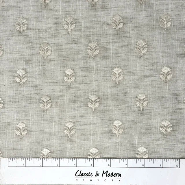 Elegant Embroidered Floral Sprig Sheer Linen Blend Fabric by the Yard, 54"Width, CL1179