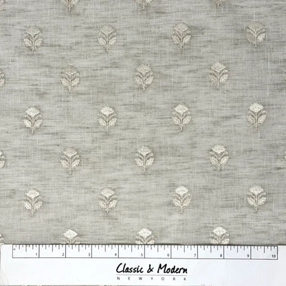 Elegant Embroidered Floral Sprig Sheer Linen Blend Fabric by the Yard, 54"Width, CL1179