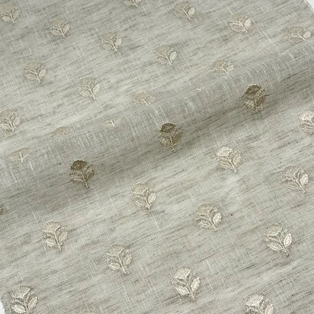 Elegant Embroidered Floral Sprig Sheer Linen Blend Fabric by the Yard, 54"Width, CL1179