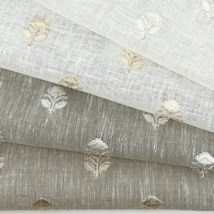 Elegant Embroidered Floral Sprig Sheer Linen Blend Fabric by the Yard, 54"Width, CL1179