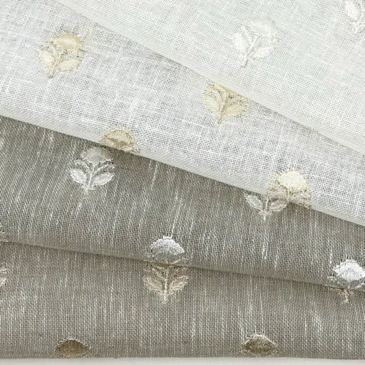 Elegant Embroidered Floral Sprig Sheer Linen Blend Fabric by the Yard | 54"Width | CL1179