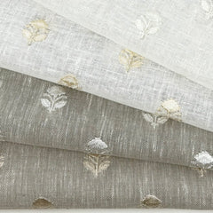 Leaf Floral Embroidery Sheer Linen Blend Fabric by the Yard/54" Wide/CL1179