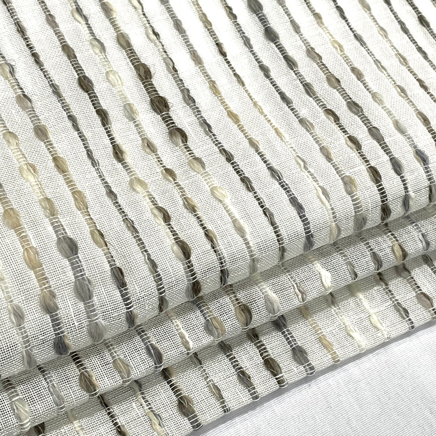 Grey Embroidered Stripe Sheer Linen Fabric Relaxed Roman Shade, CL1032