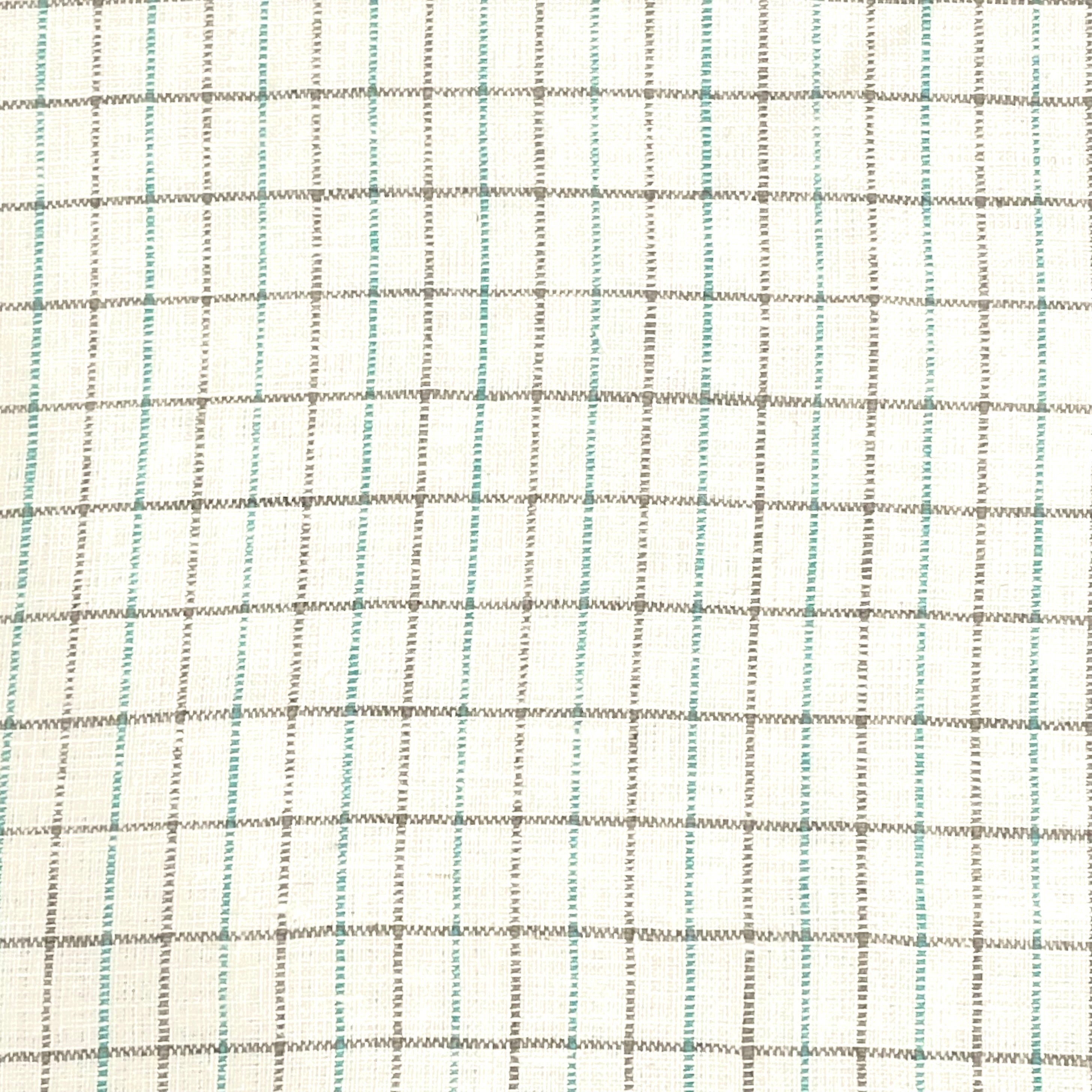 Checker Beige & Green 100% Natural Linen Fabric By The Yard, Curtain, Drapery, Table Top, 54" Width